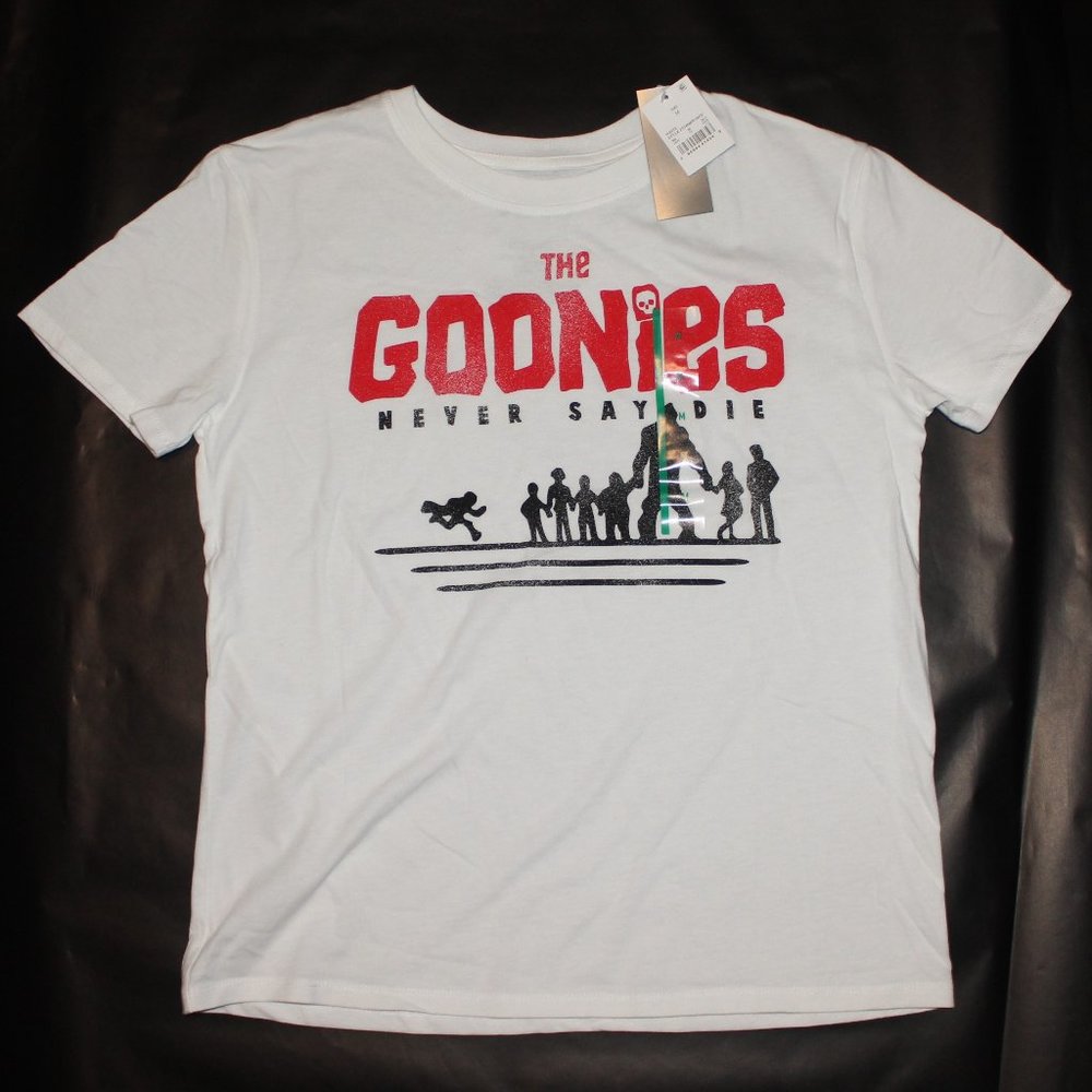 Vintage Goonies Never Say Die White Graphic Print T-Shirt New With Tags Size MED